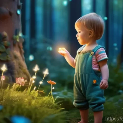Home 31 픽사의 캐릭터 스토리텔링 - A young child, approximately 6 years old, with bright, curious eyes and a shy smile, wearing a color...