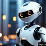 Home 17 픽사 단편 캐릭터들 - A small, curious robot character wearing a simple, clean white undershirt, standing in a softly lit ...